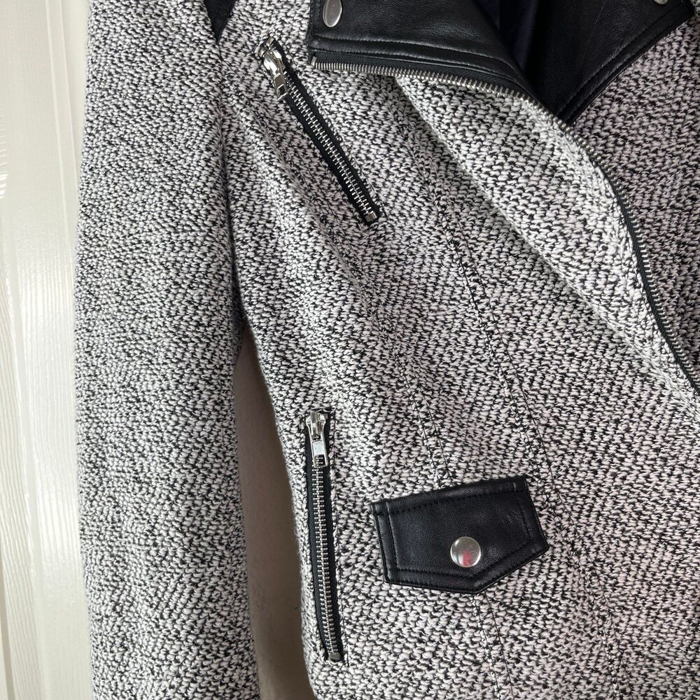 NWT Blanc Noir Women’s Long Sleeve Knitted Leather Jacket Size Small #650 - Picture 8 of 17